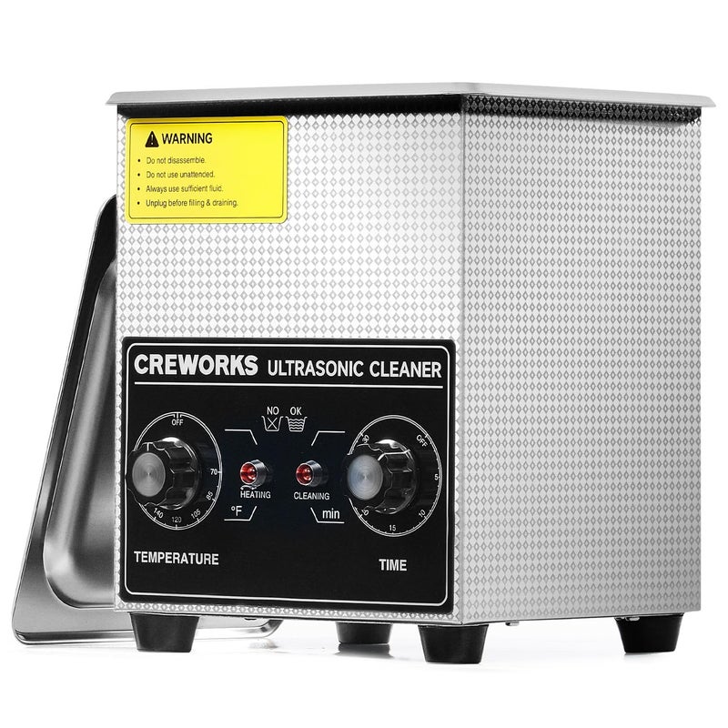 CREWORKS Ultrasonic Cleaner with Heater & Timer, 1/2 Gallon Stainless Steel 60W Ultrasonic Cleaning Machine with Degas & Gentle, 2L Sonic Machine for Professional Jewelry Watch Glasses Cleaning - Image 1